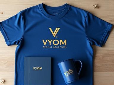 Vyom Digital Solutions merchandise pack including a t-shirt, notebook, and mug